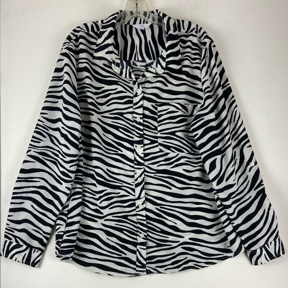Time and Tru Tops - Time and Tru Long Sleeve Black White Animal Print Zebra Shirt Sz XXL 20 (sku395)